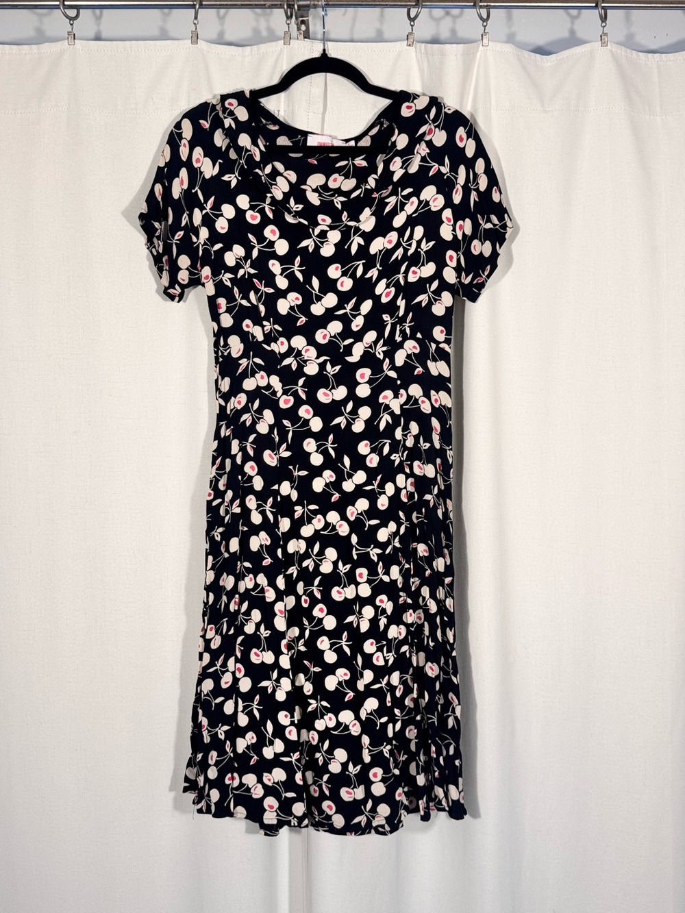 Vintage Pink Wheels Cherry Print Midi Dress